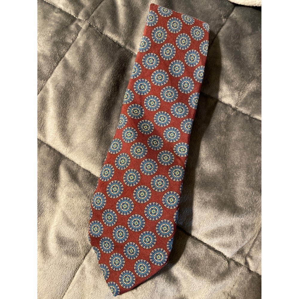 Robert Talbott Greenhaws Silk Tie Medallion Print Hand Sewn Italy Burgundy 0220